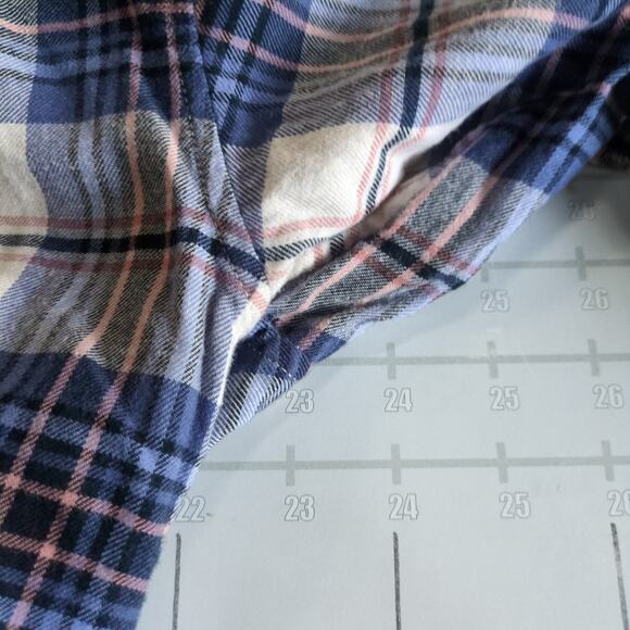 Levi's Crop Flannel Shirt Womens M Blue Pearl Snap Plaid Relaxed Grunge Y2K - Picture 6 of 7